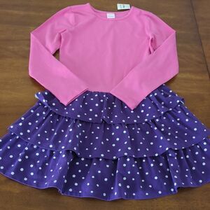 Hanna Andersson Pink And Purple Polka Dot Ruffled Dress Size 140 US 10 NEW